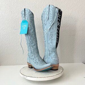 Lane Reverie Womens Cowboy Boots 6.5 Blue Suede Western Knee High Tall Snip Toe